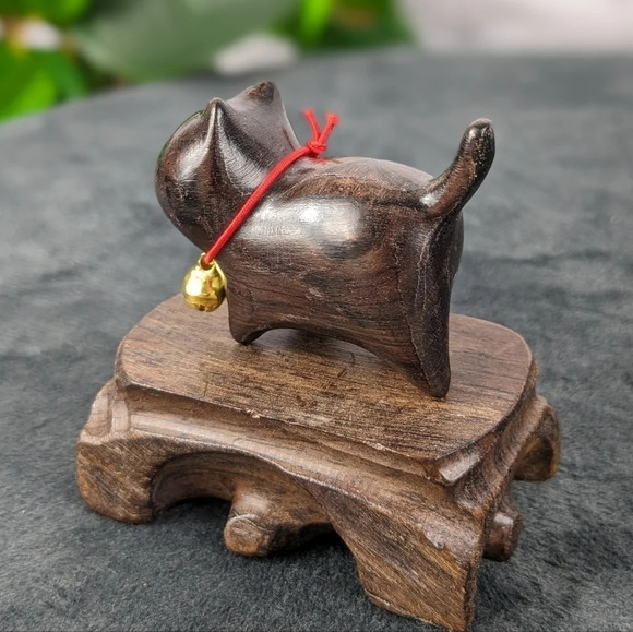 Wooden hand carved kitty cat feline figurine statue - Picture 2 of 6